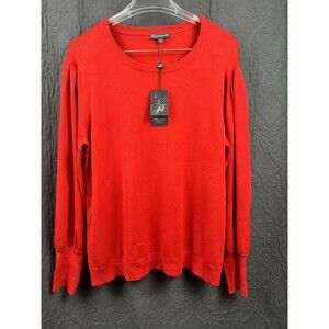 Adrianna Papell Puff Balloon Sleeve Sweater Blouse Tomato Soft Girl SZ XL:NWT